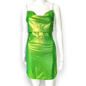 SHEIN Drapped Collar Shimmering Bodycon Dress Green Size XS